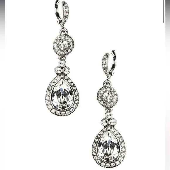 NWT New! Givenchy Diamonique Crystal Statement Drop Earrings Silver - Picture 2 of 4
